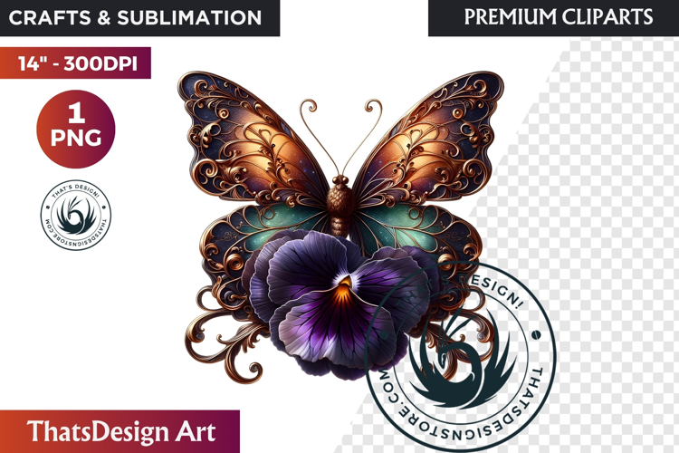 Autumn Jewels Butterfly Clipart: Moody Dark Floral PNG