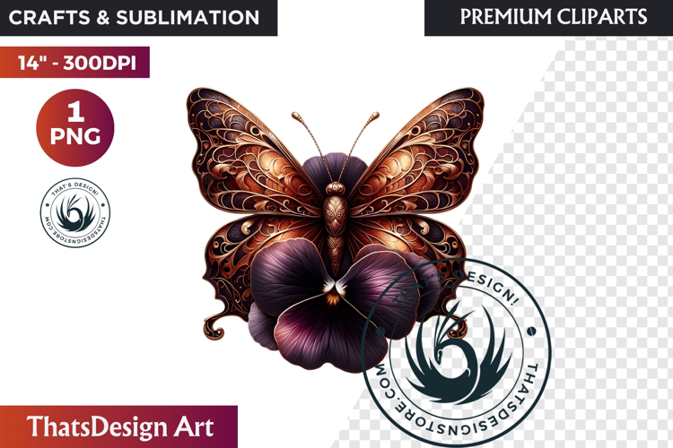 Autumn Butterfly Clipart: Moody Dark Floral Jewels PNG