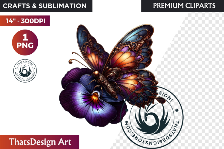 Autumn Butterfly Clipart: Moody Dark Floral Jewels PNG