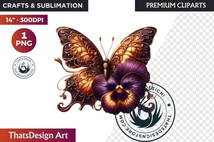 Autumn Butterfly Clipart: Moody Dark Floral Jewels PNG