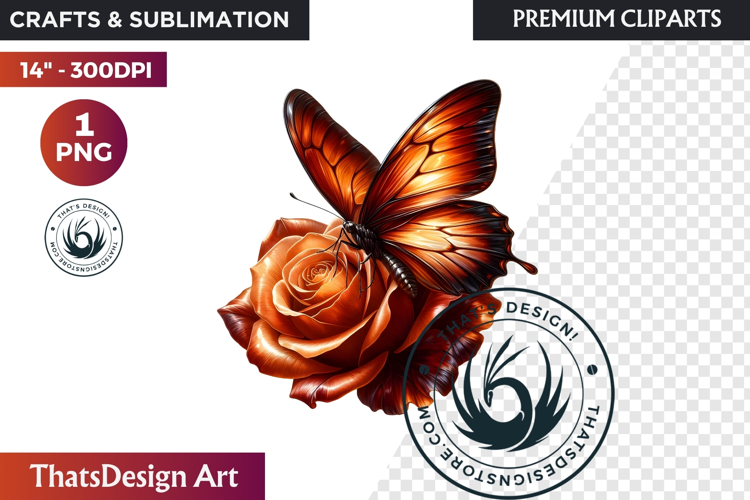 Autumn Butterfly Clipart: Moody Dark Floral Jewels PNG