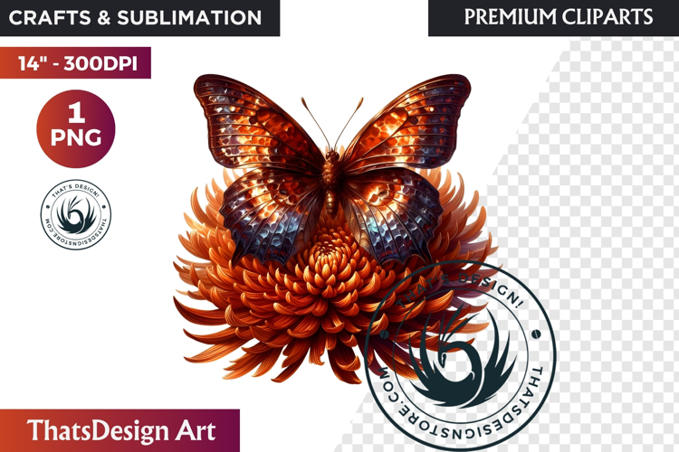 Autumn Jewels Butterfly Clipart: Moody Dark Floral PNG