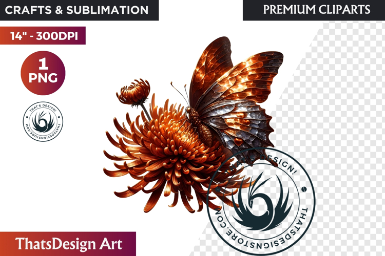 Autumn Butterfly Clipart: Moody Dark Floral Jewels PNG