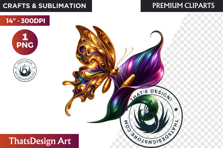 Autumn Butterfly Clipart: Moody Dark Floral Jewels PNG