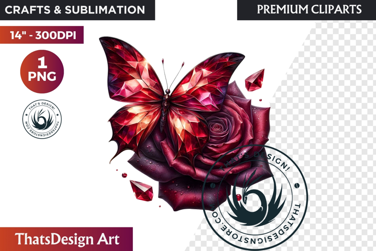 Autumn Butterfly Clipart: Moody Dark Floral Jewels PNG