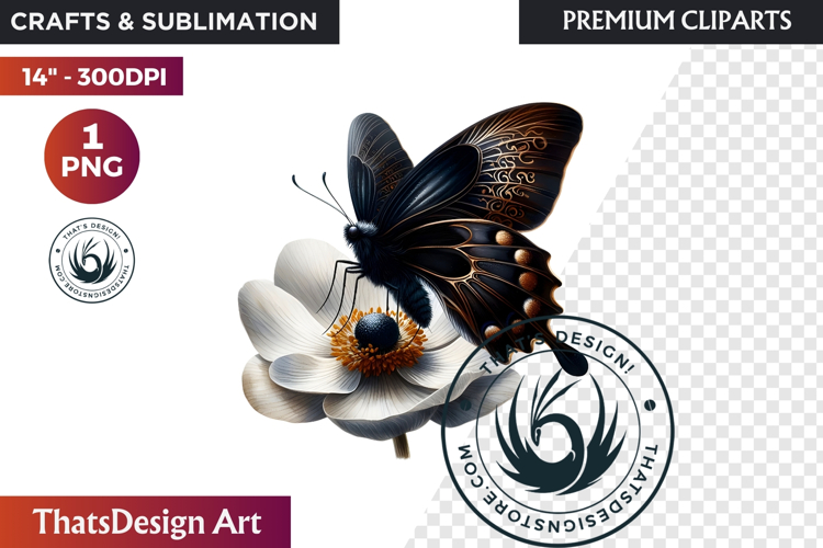 Autumn Butterfly Clipart: Moody Dark Floral Jewels PNG