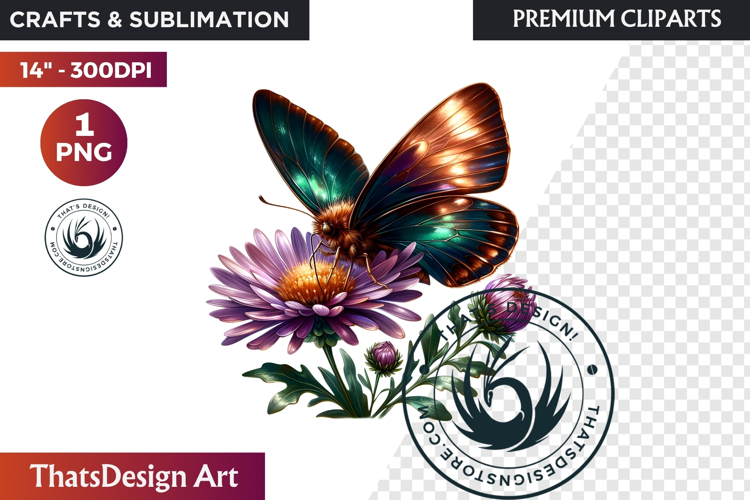 Autumn Butterfly Clipart: Moody Dark Floral Jewels PNG
