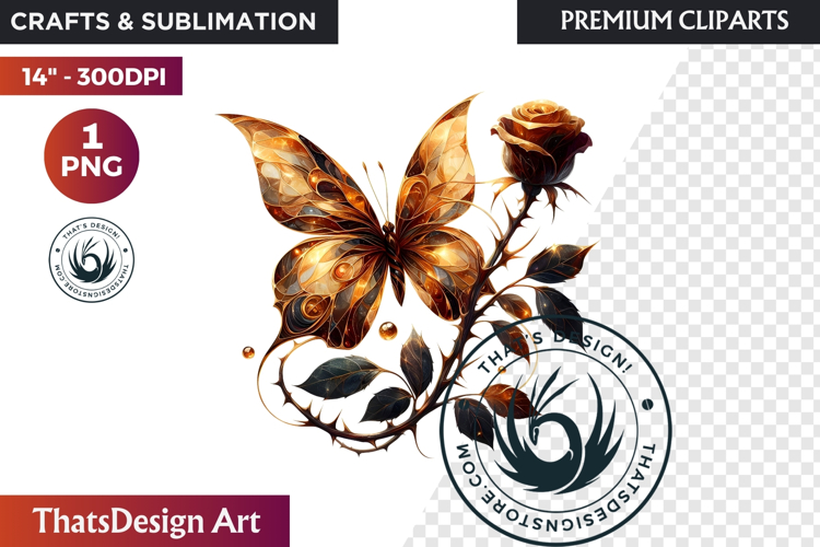 Autumn Butterfly Clipart: Moody Dark Floral Jewels PNG