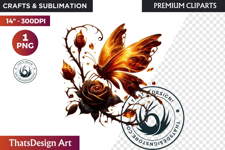 Autumn Butterfly Clipart: Moody Dark Floral Jewels PNG