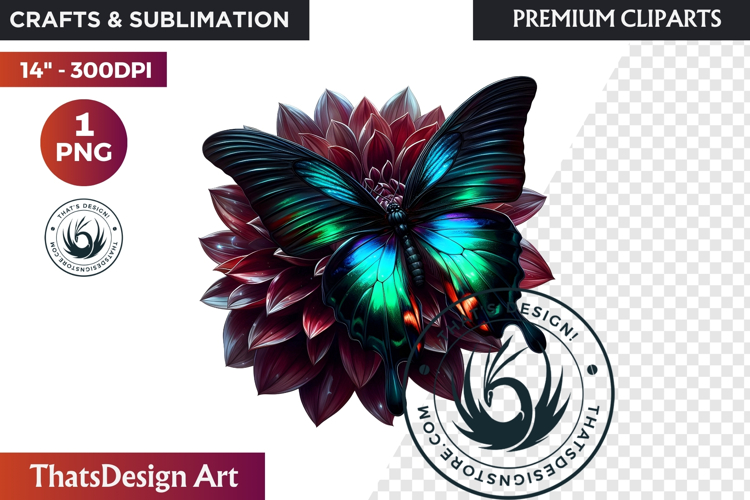Autumn Butterfly Clipart: Moody Dark Floral Jewels PNG