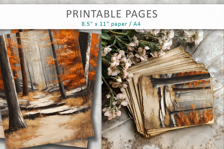 autumn junk journal, forest pages