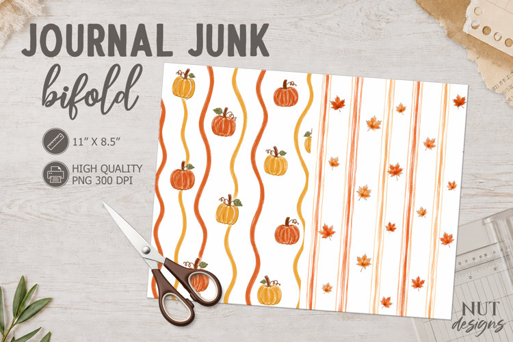 Pumpkin Fall striped background Journal Junk Bifold