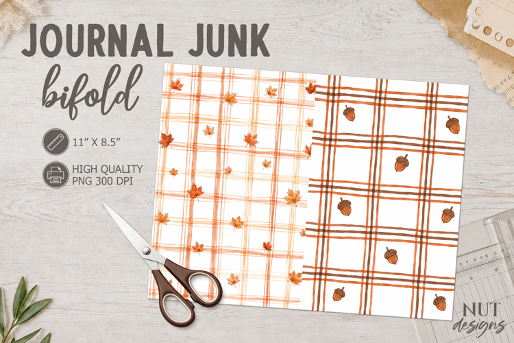 Autumn Plaid Journal Bifold Autumn leaves Acorn pattern