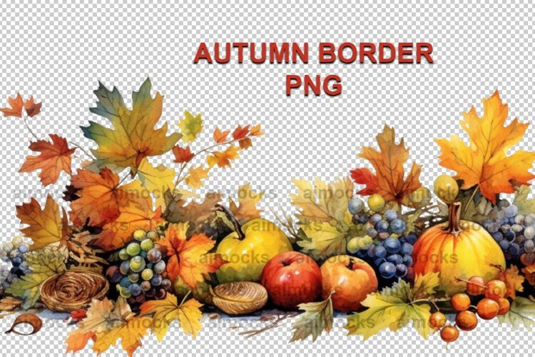 Watercolor Autumn Border PNG Clipart, Fall Horizontal Border example image 1