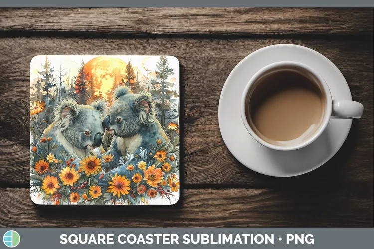 Autumn Koala Square Coaster Sublimation Coaster Designs
