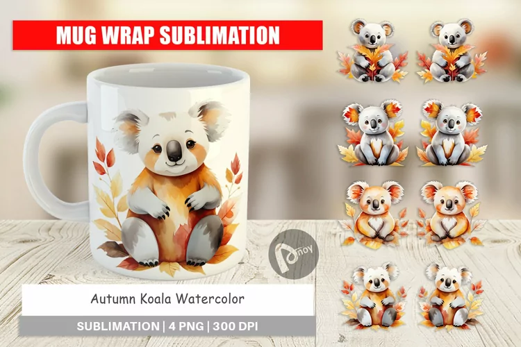 Mug Wrap Design Autumn Koala Watercolor