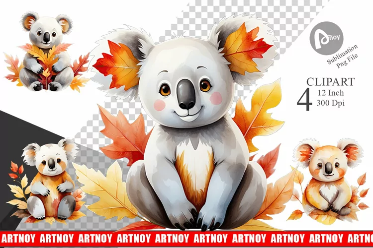 Autumn Koala Watercolor Clipart