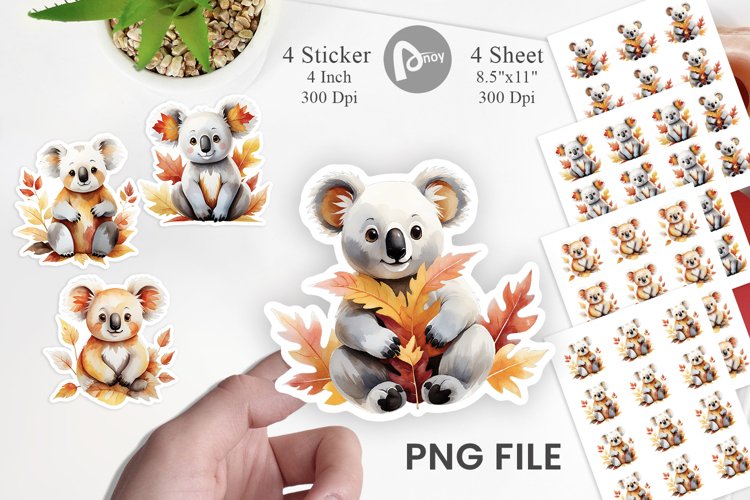 Autumn Koala Watercolor Sticker