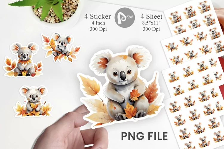 Autumn Koala Watercolor Sticker