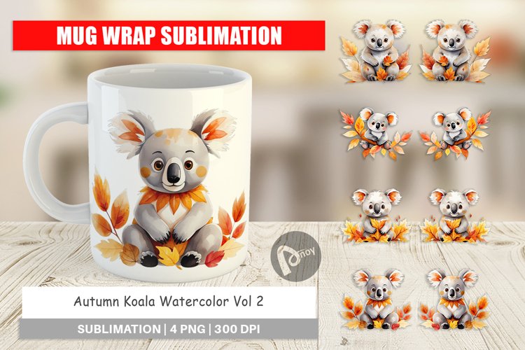 Mug Wrap Design Autumn Koala Watercolor example image 1