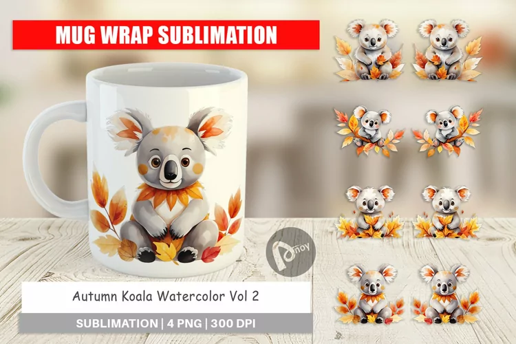 Mug Wrap Design Autumn Koala Watercolor