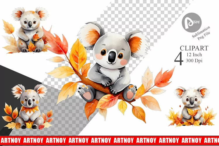Autumn Koala Watercolor Clipart