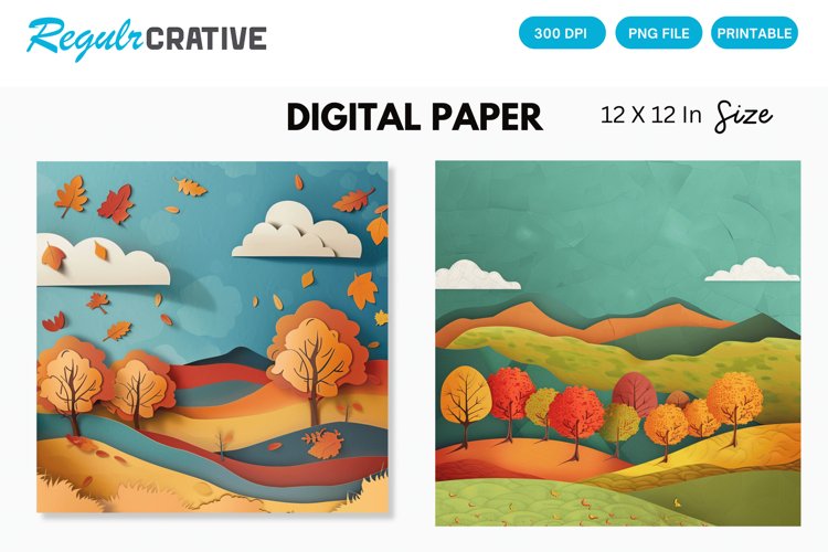 Autumn Landscapes Seamless Digital Paper, Autumn Landscapes