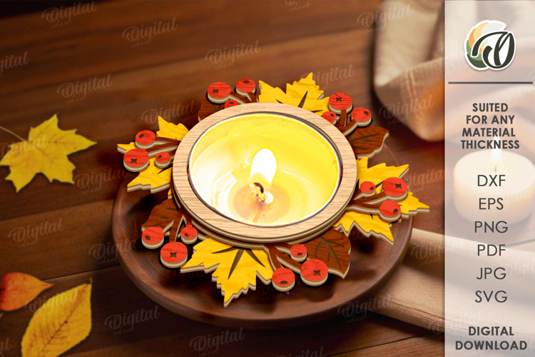 Autumn Leaf Candle Holder Laser Cut. Home Decor SVG