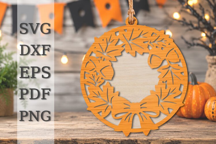Autumn Leaf Wreath Laser Cut SVG example image 1
