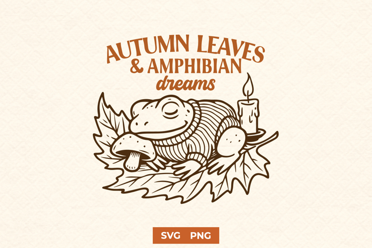 Autumn Frog SVG | Cozy Fall Frog Clipart PNG | Amphibian PNG