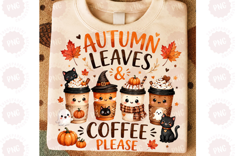 Autumn Leaves and Coffee Please PNG
