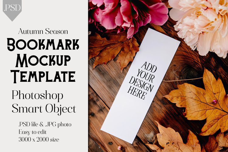 Bookmark Mockup, Autumn Bookmark Mock Up Template, PSD, t1 example image 1