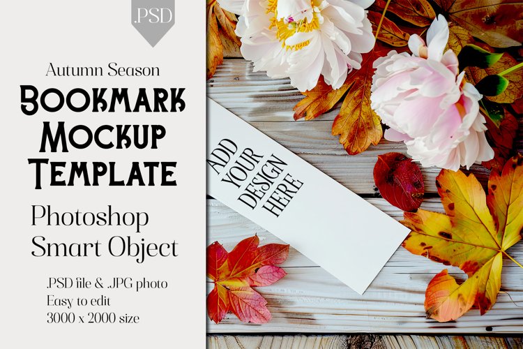 Bookmark Mockup, Autumn Bookmark Mock Up Template, PSD, t10 example image 1