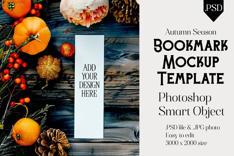 Bookmark Mockup, Autumn Bookmark Mock Up Template, PSD, t18