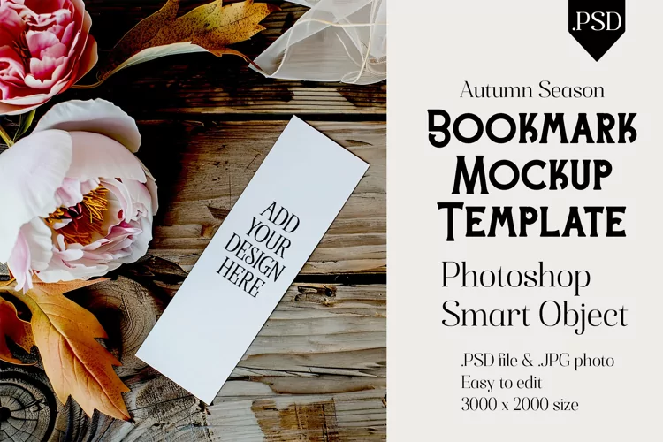 Bookmark Mockup, Autumn Bookmark Mock Up Template, PSD, t28