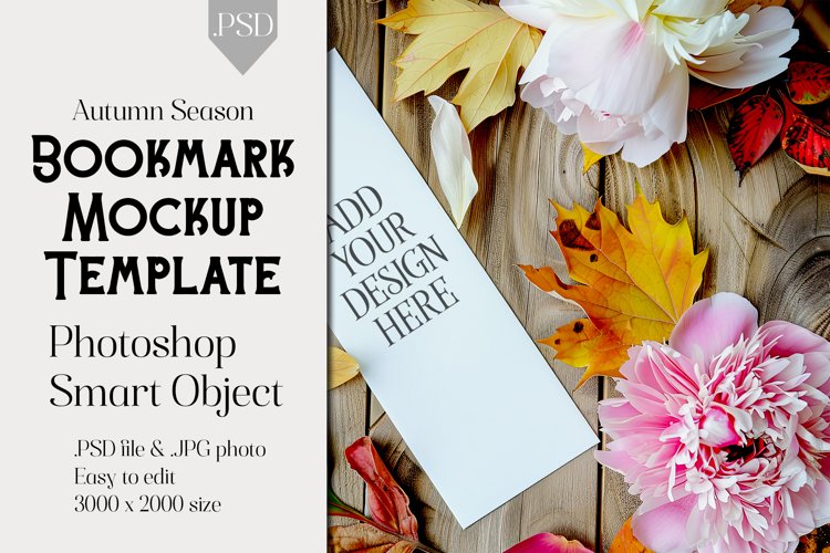 Bookmark Mockup, Autumn Bookmark Mock Up Template, PSD, t9