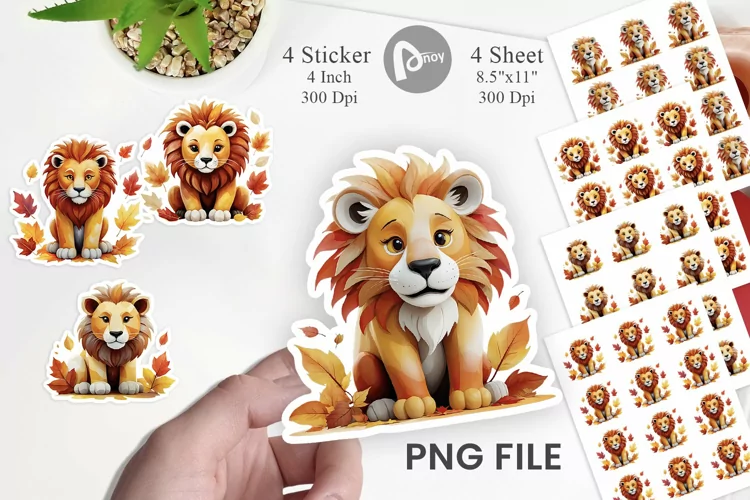 Autumn Lion Watercolor Sticker