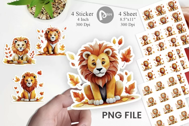Autumn Lion Watercolor Sticker