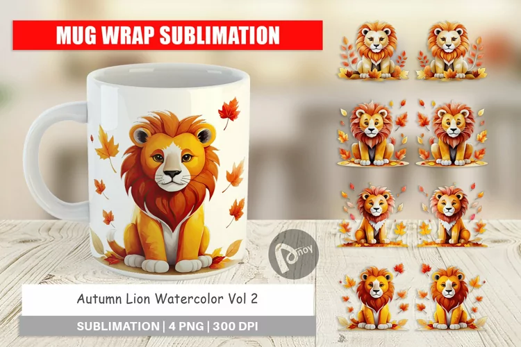 Mug Wrap Design Autumn Lion Watercolor
