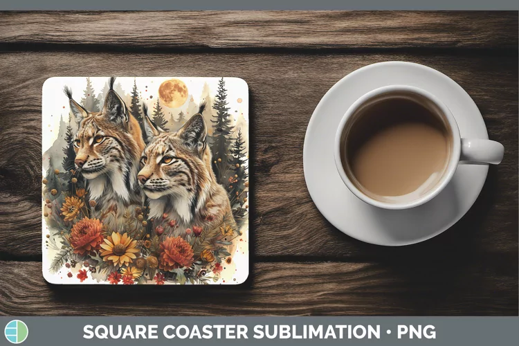 Autumn Lynx Square Coaster Sublimation Coaster Designs