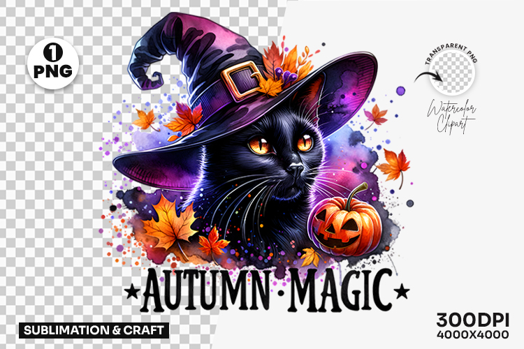 Autumn Magic Black Cat Witch Hat PNG Clipart PNG, Cat PNG