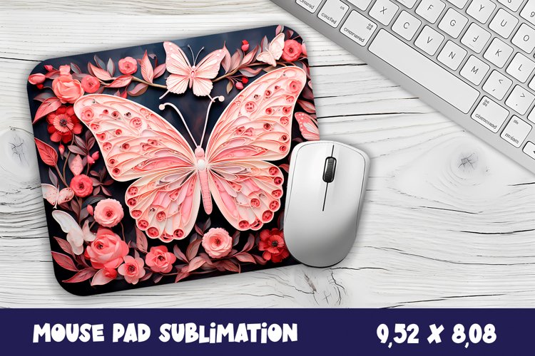 3d Butterflies Mouse Pad Sublimation. 3D Flowers Mouse Pad
