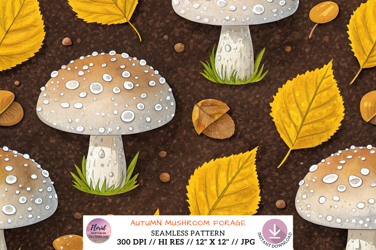 Autumn Mushroom Forage Digital Paper, Seamless Pattern