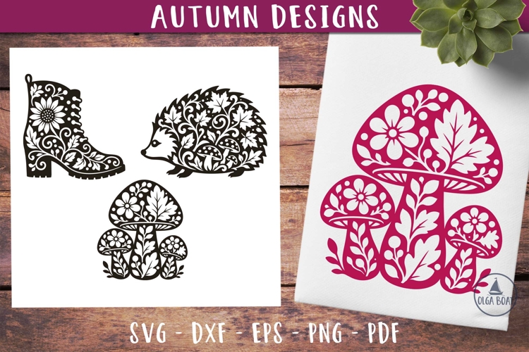 Autumn Mushroom Hedgehog Boot Forest SVG Silhouette