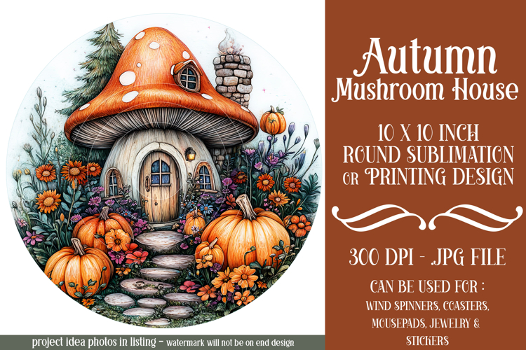 Autumn Fairy House Wind Spinner, Mushroom House Round, d1 example image 1