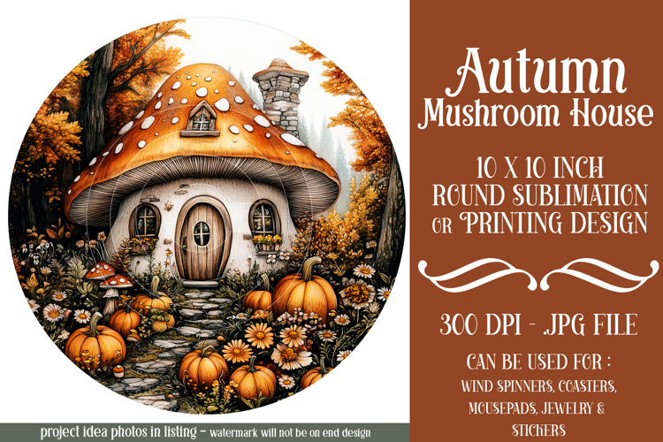 Autumn Fairy House Wind Spinner, Mushroom House Round, d11