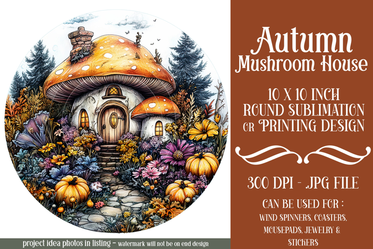Autumn Fairy House Wind Spinner, Mushroom House Round, d2 example image 1