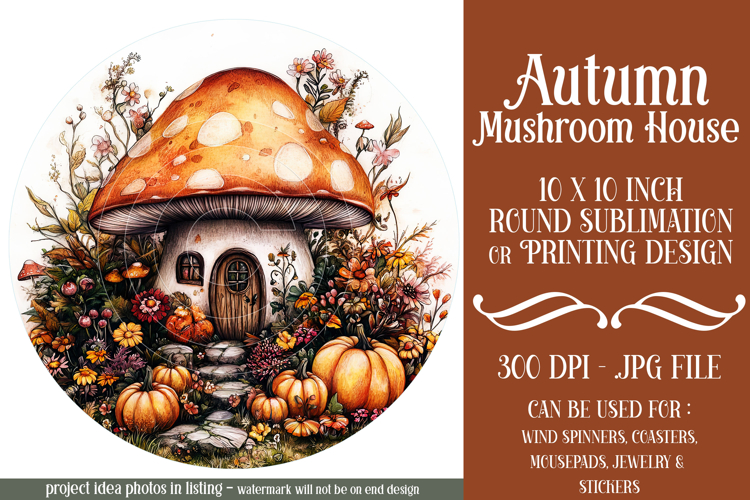 Autumn Fairy House Wind Spinner, Mushroom House Round, d3 example image 1