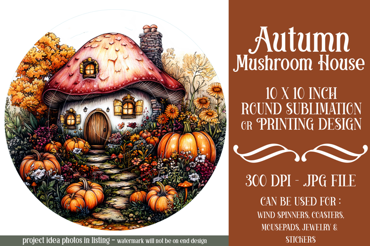 Autumn Fairy House Wind Spinner, Mushroom House Round, d5 example image 1