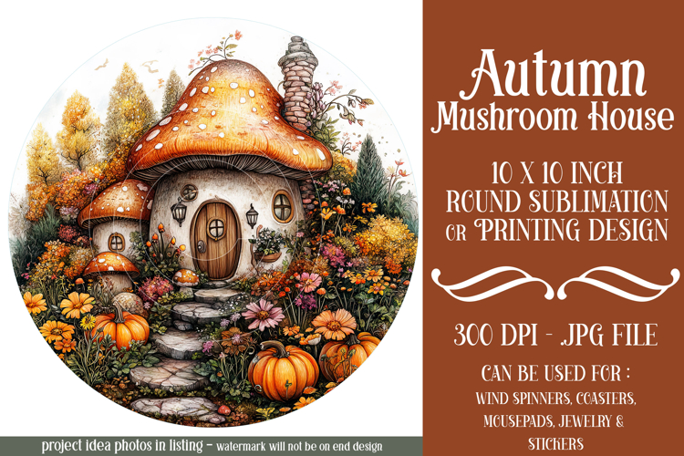 Autumn Fairy House Wind Spinner, Mushroom House Round, d6 example image 1